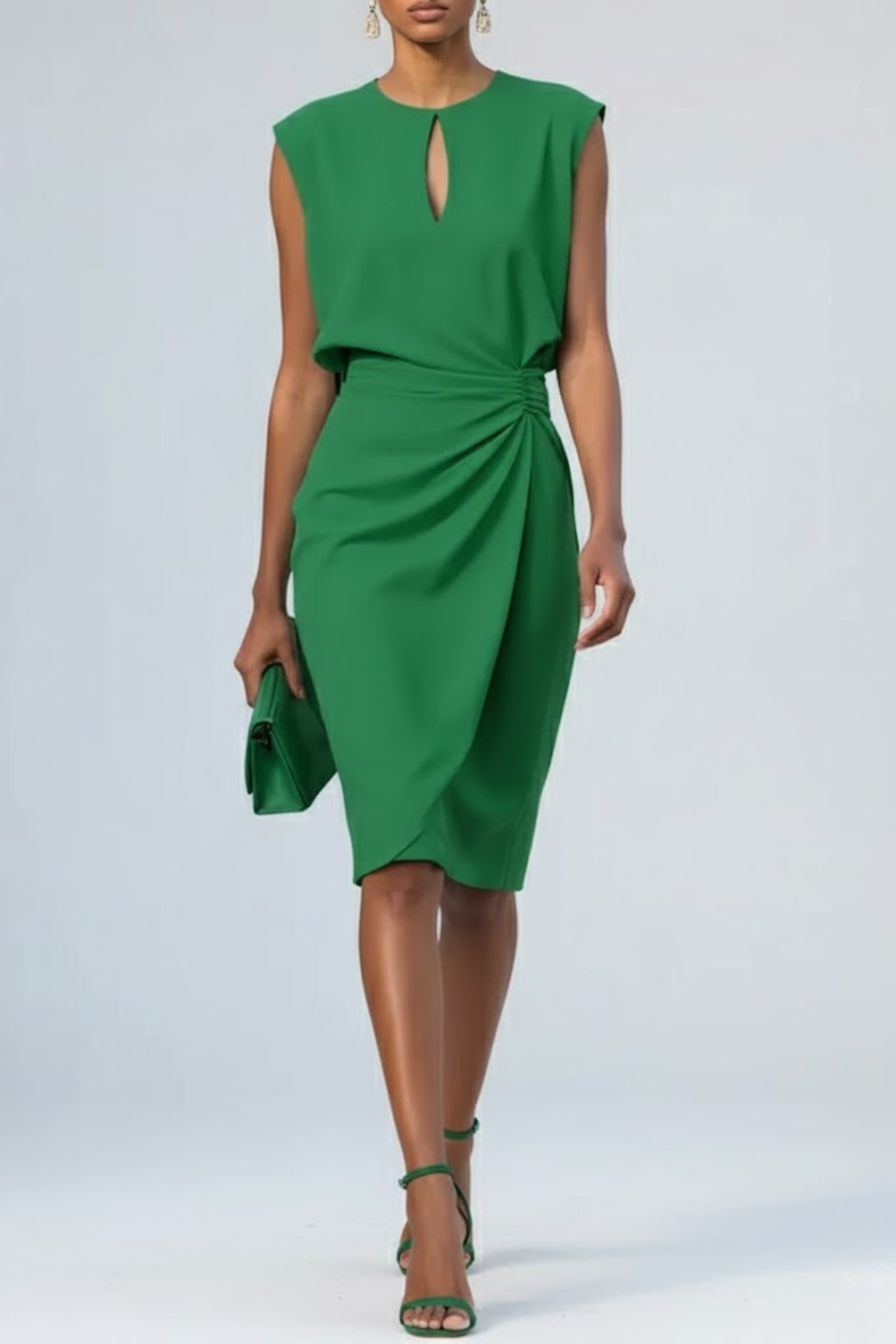 LOUISE | Vestido Midi Drapeado con Falda Tulipán