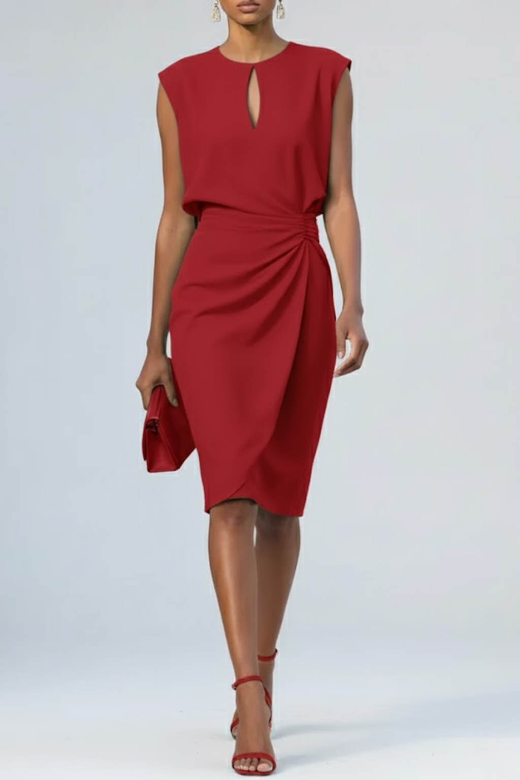 LOUISE | Vestido Midi Drapeado con Falda Tulipán