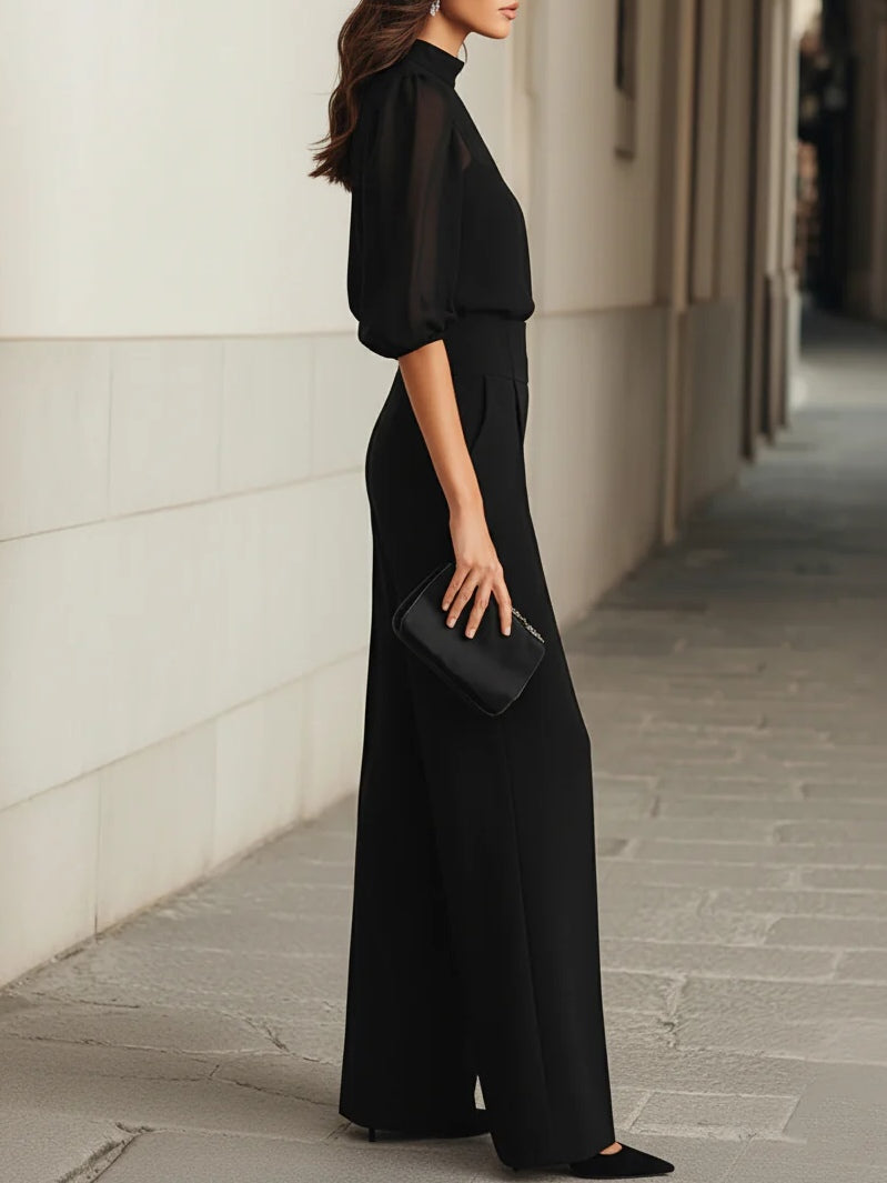 VALESKA | Conjunto de Blusa Transparente y Pantalón Ancho