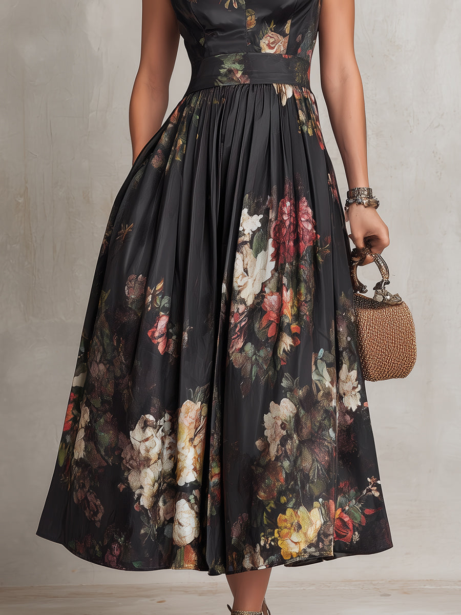 BELÉN | Vestido Midi Negro Satinado Plisado