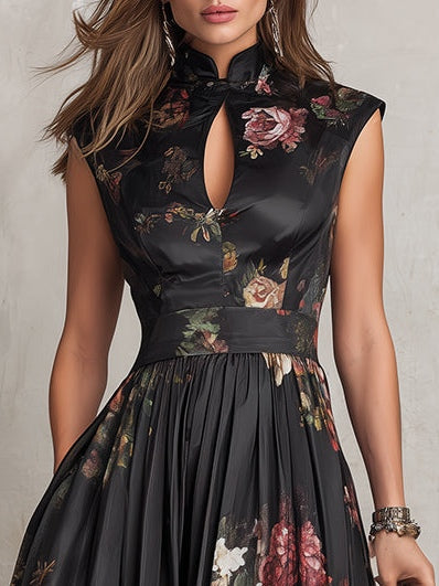 BELÉN | Vestido Midi Negro Satinado Plisado