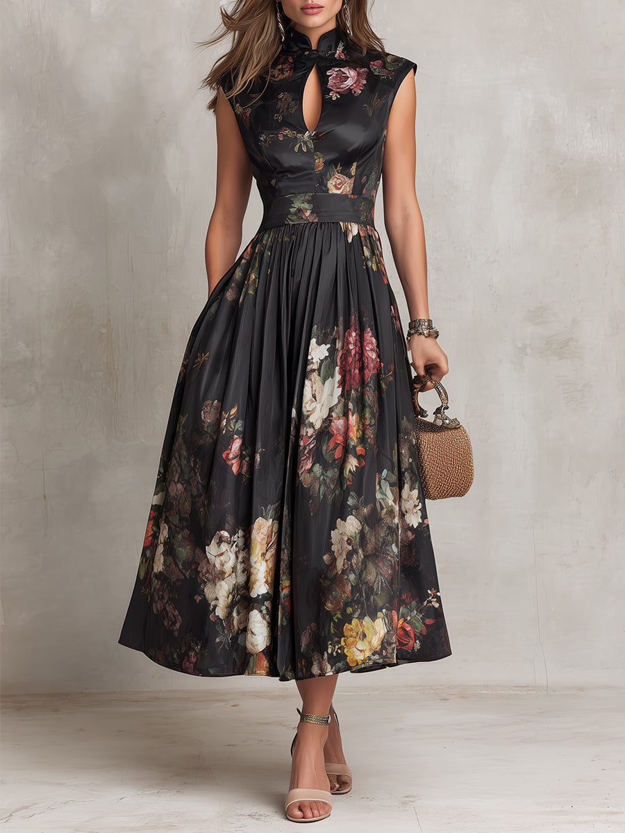 BELÉN | Vestido Midi Negro Satinado Plisado
