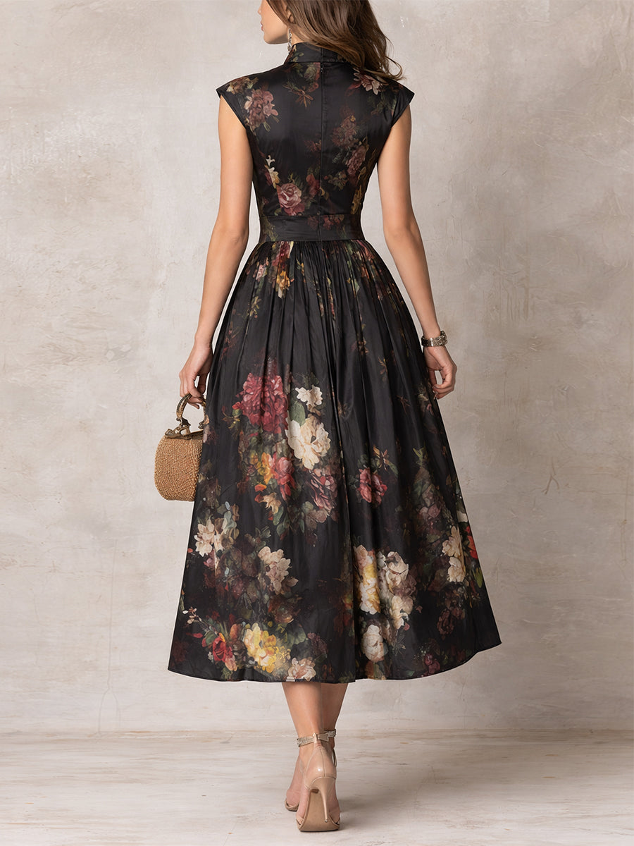 BELÉN | Vestido Midi Negro Satinado Plisado