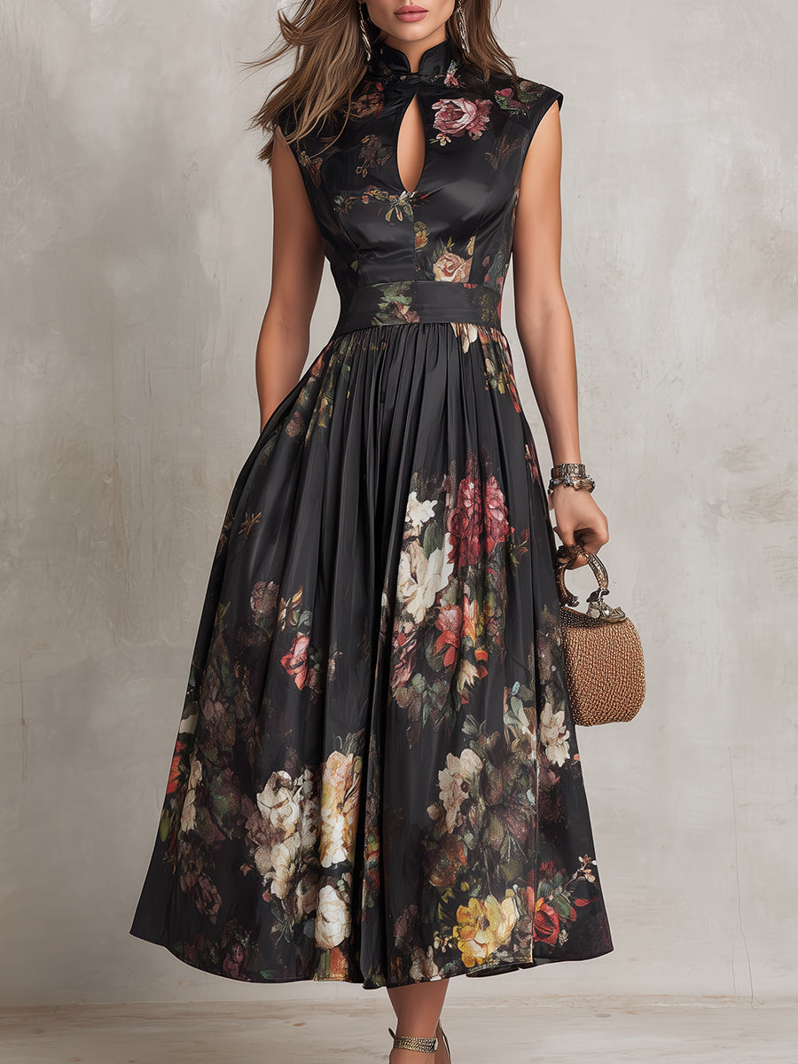 BELÉN | Vestido Midi Negro Satinado Plisado