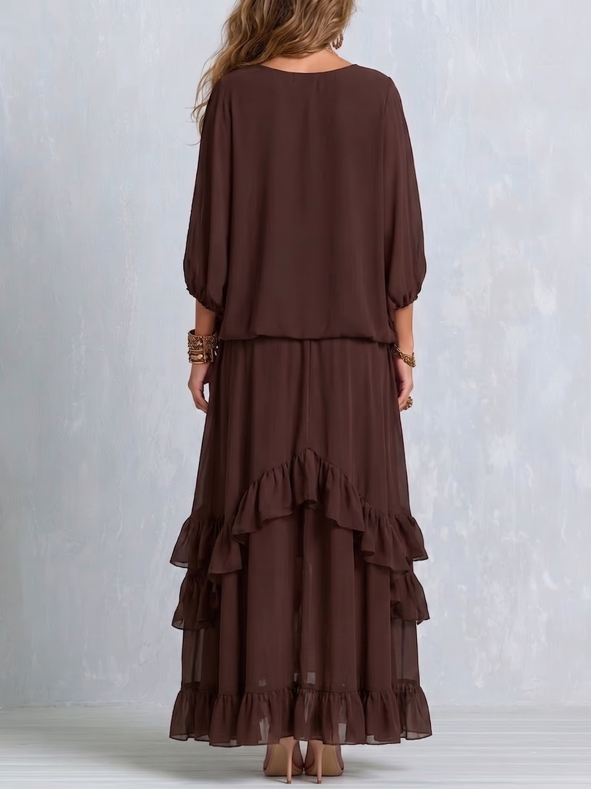 ONDINE | Conjunto de Gasa con Flecos y Falda de Volantes