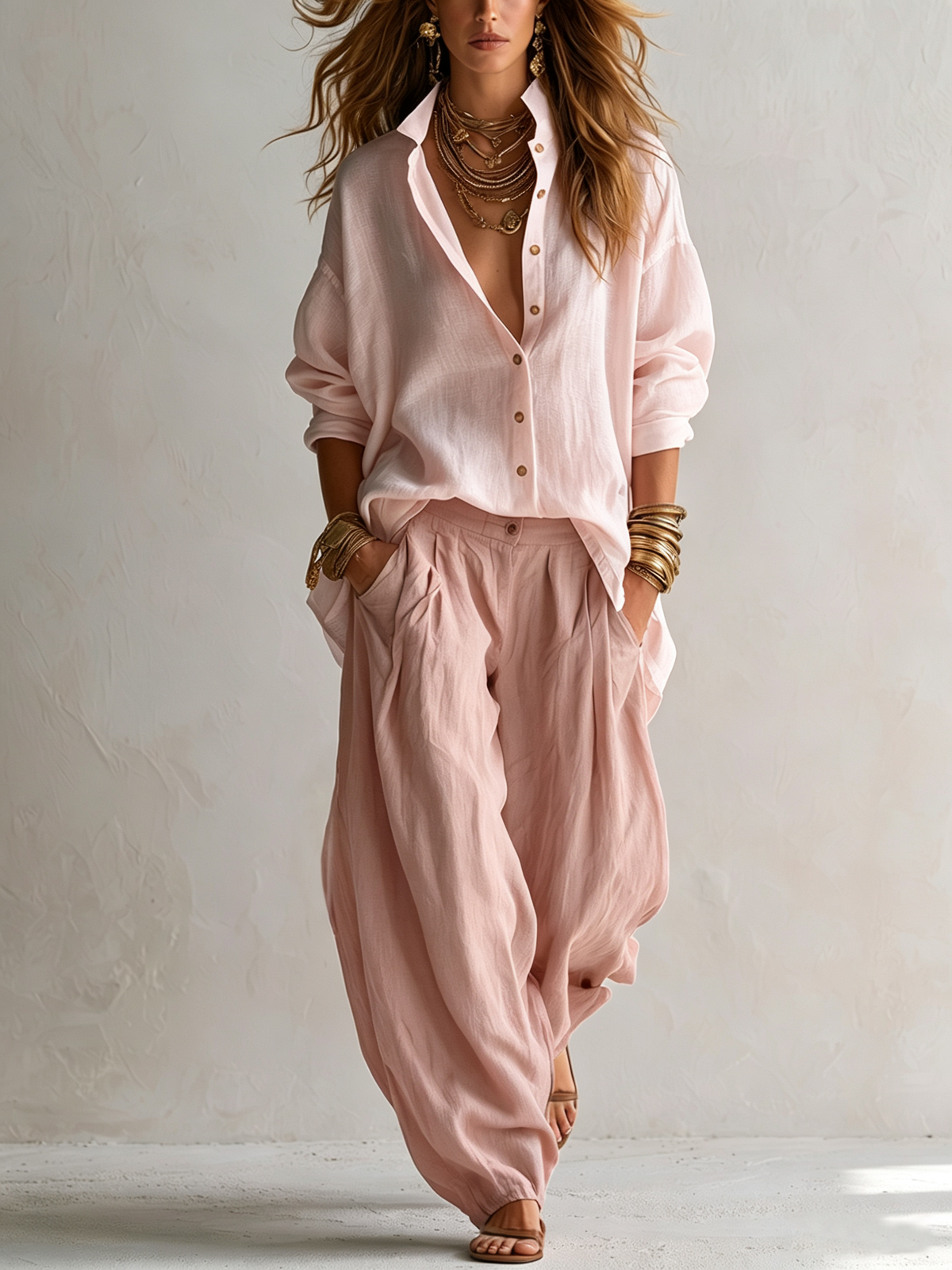 CAPUCINE | Conjunto de Camisa Amplia y Pantalón Bombacho
