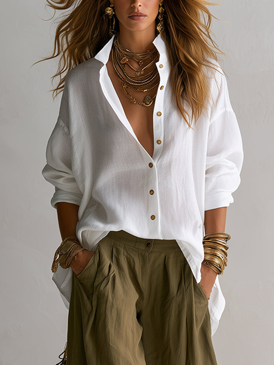 CAPUCINE | Conjunto de Camisa Amplia y Pantalón Bombacho