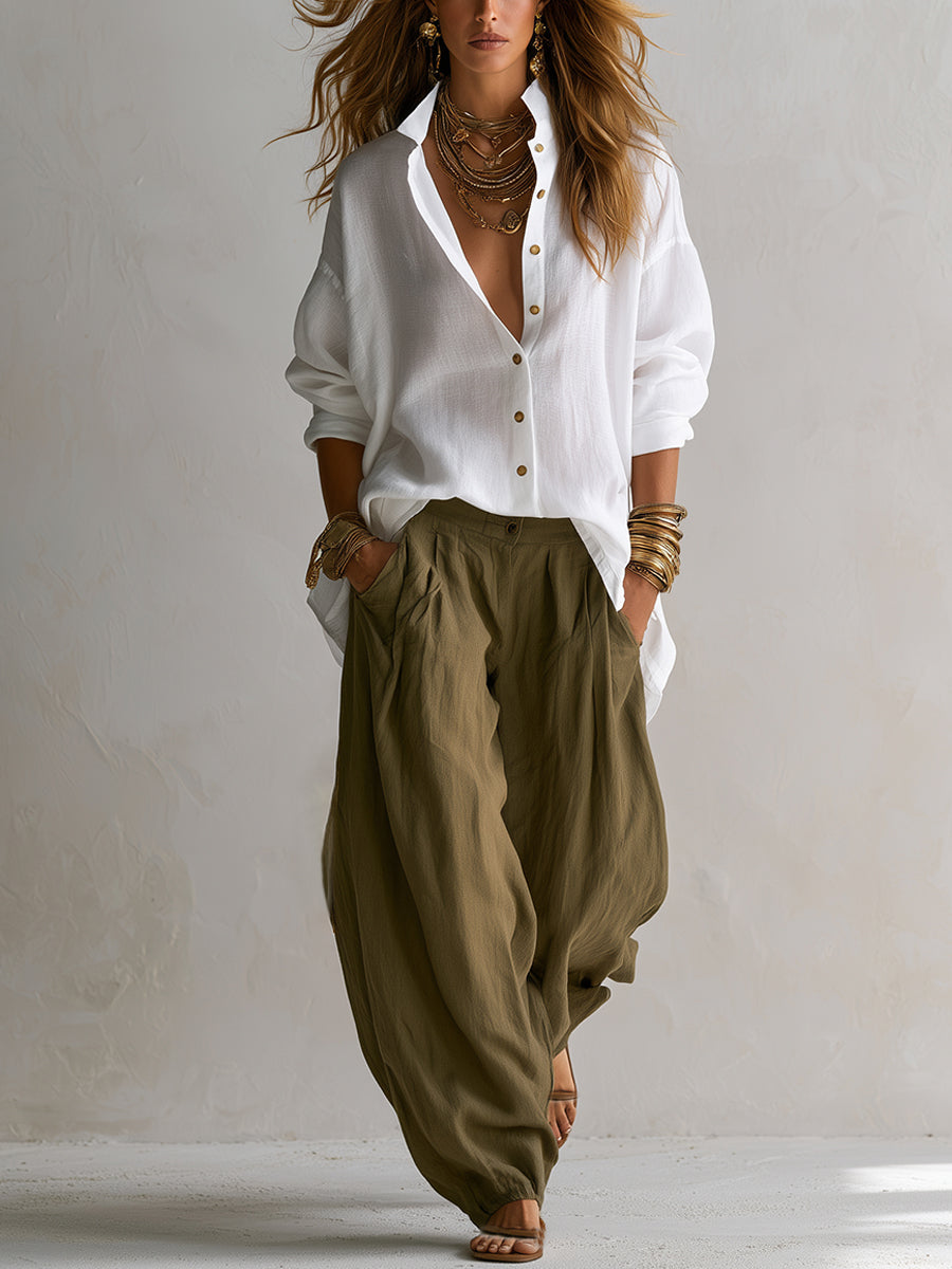 CAPUCINE | Conjunto de Camisa Amplia y Pantalón Bombacho