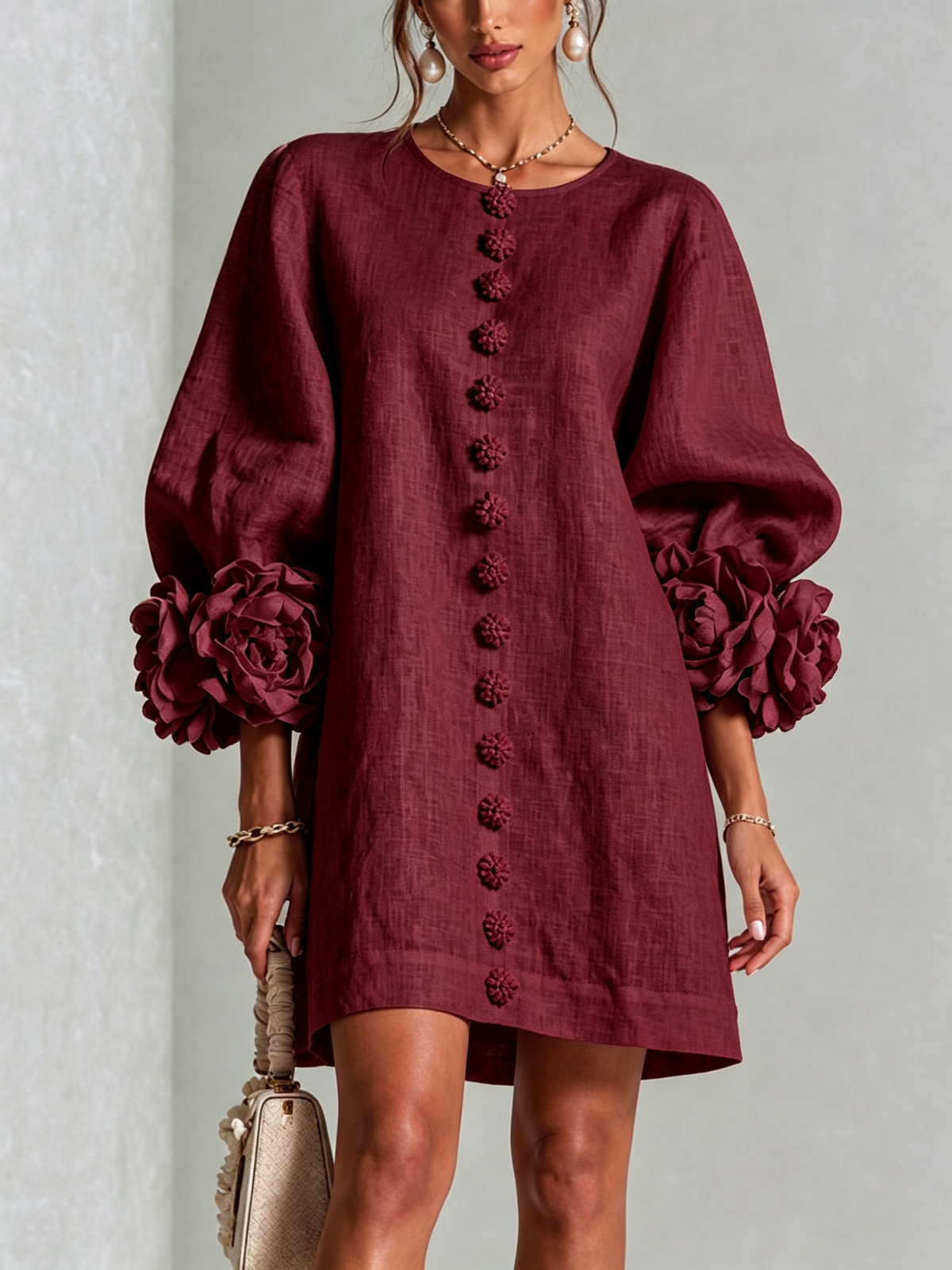 AMARA | Vestido Mini Elegante con Botones Florales