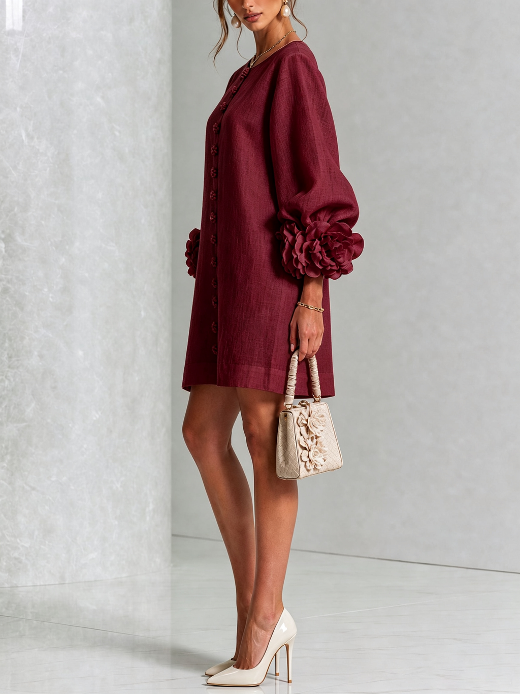 AMARA | Vestido Mini Elegante con Botones Florales