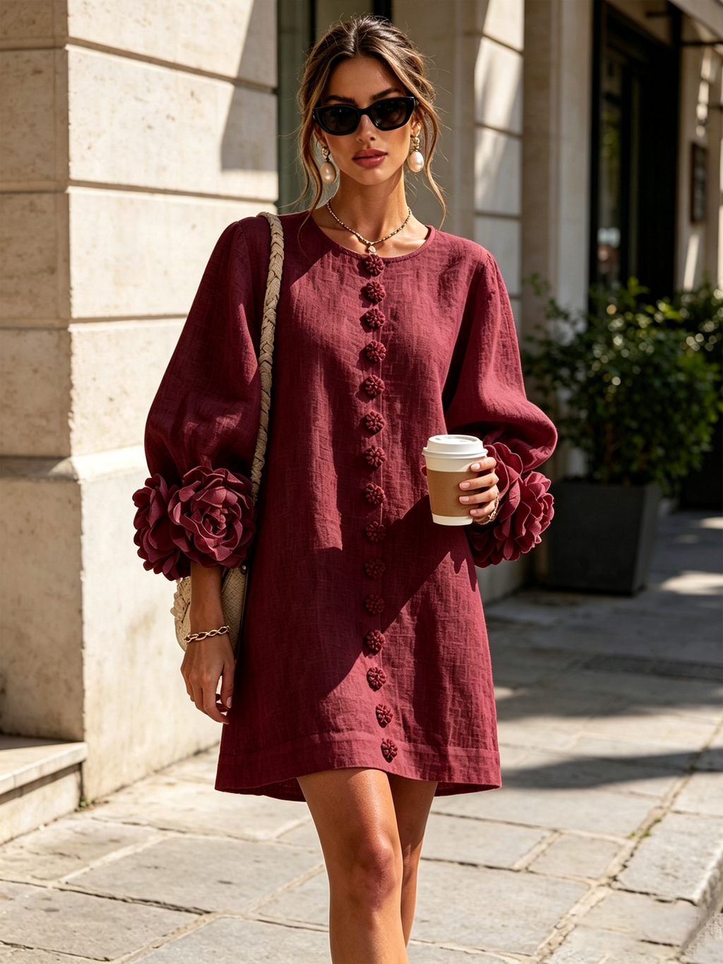 AMARA | Vestido Mini Elegante con Botones Florales