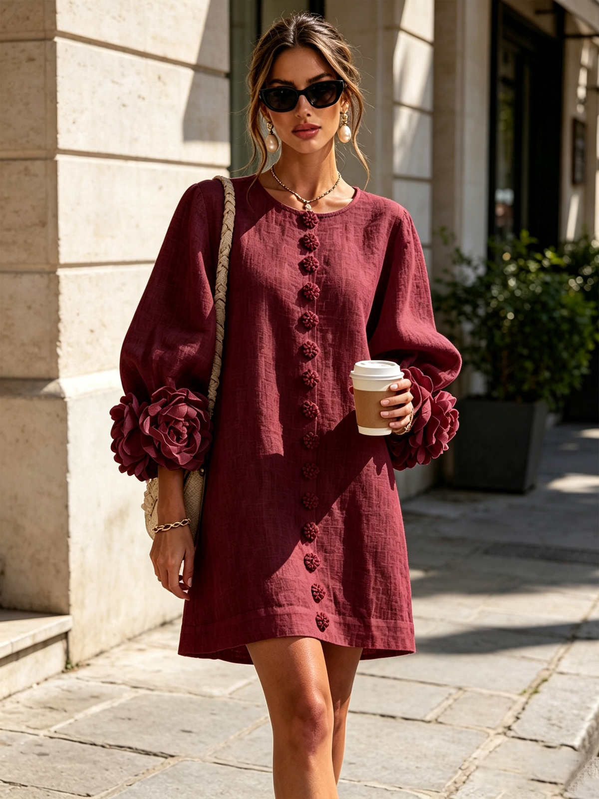 AMARA | Vestido Mini Elegante con Botones Florales