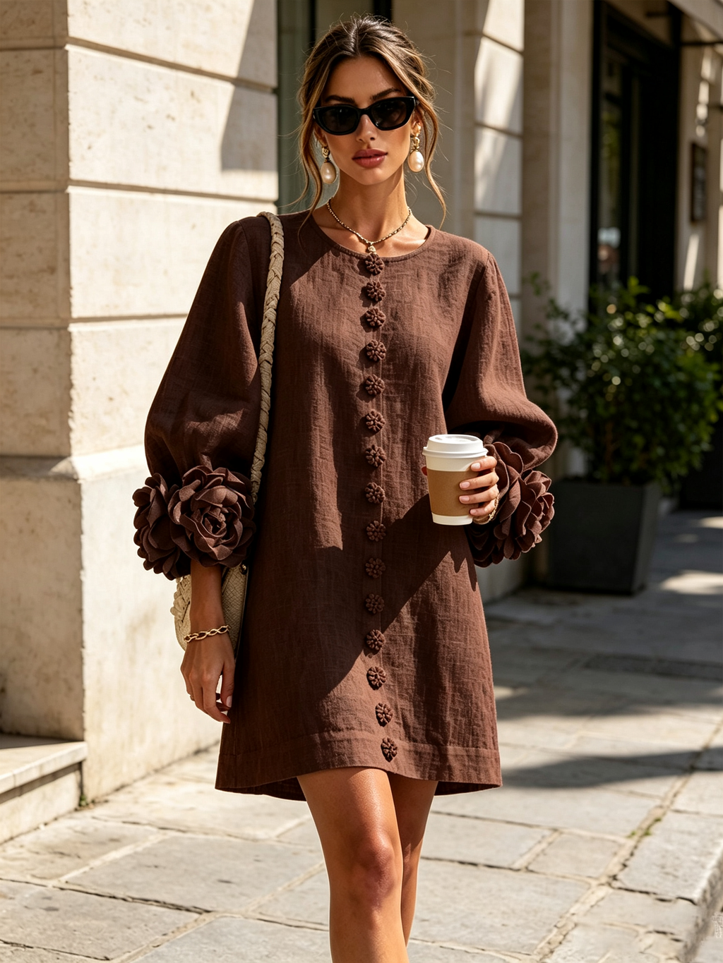 AMARA | Vestido Mini Elegante con Botones Florales