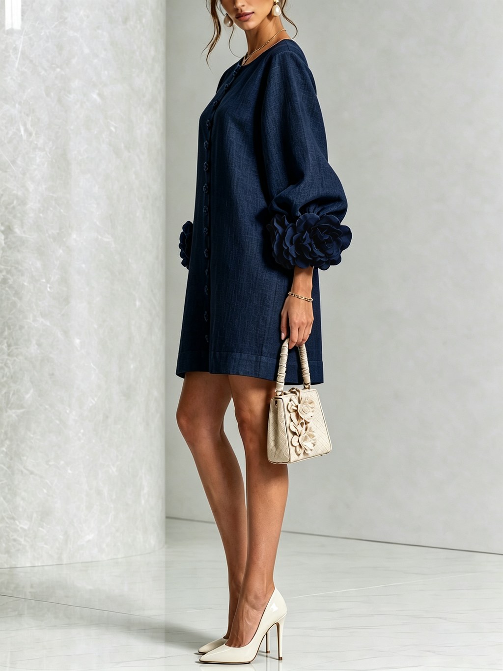 AMARA | Vestido Mini Elegante con Botones Florales