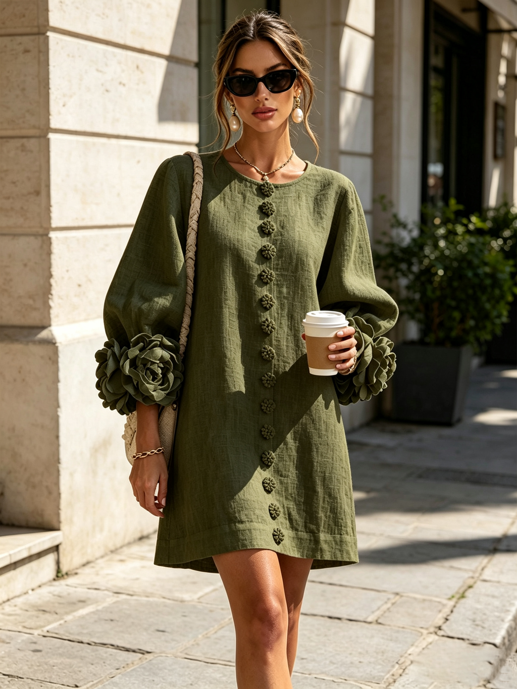AMARA | Vestido Mini Elegante con Botones Florales