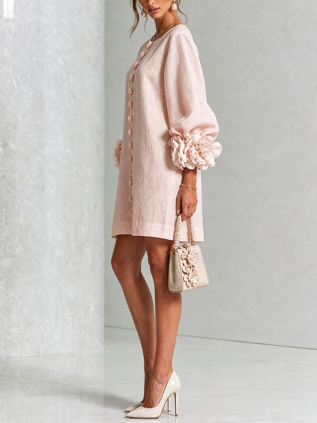 AMARA | Vestido Mini Elegante con Botones Florales