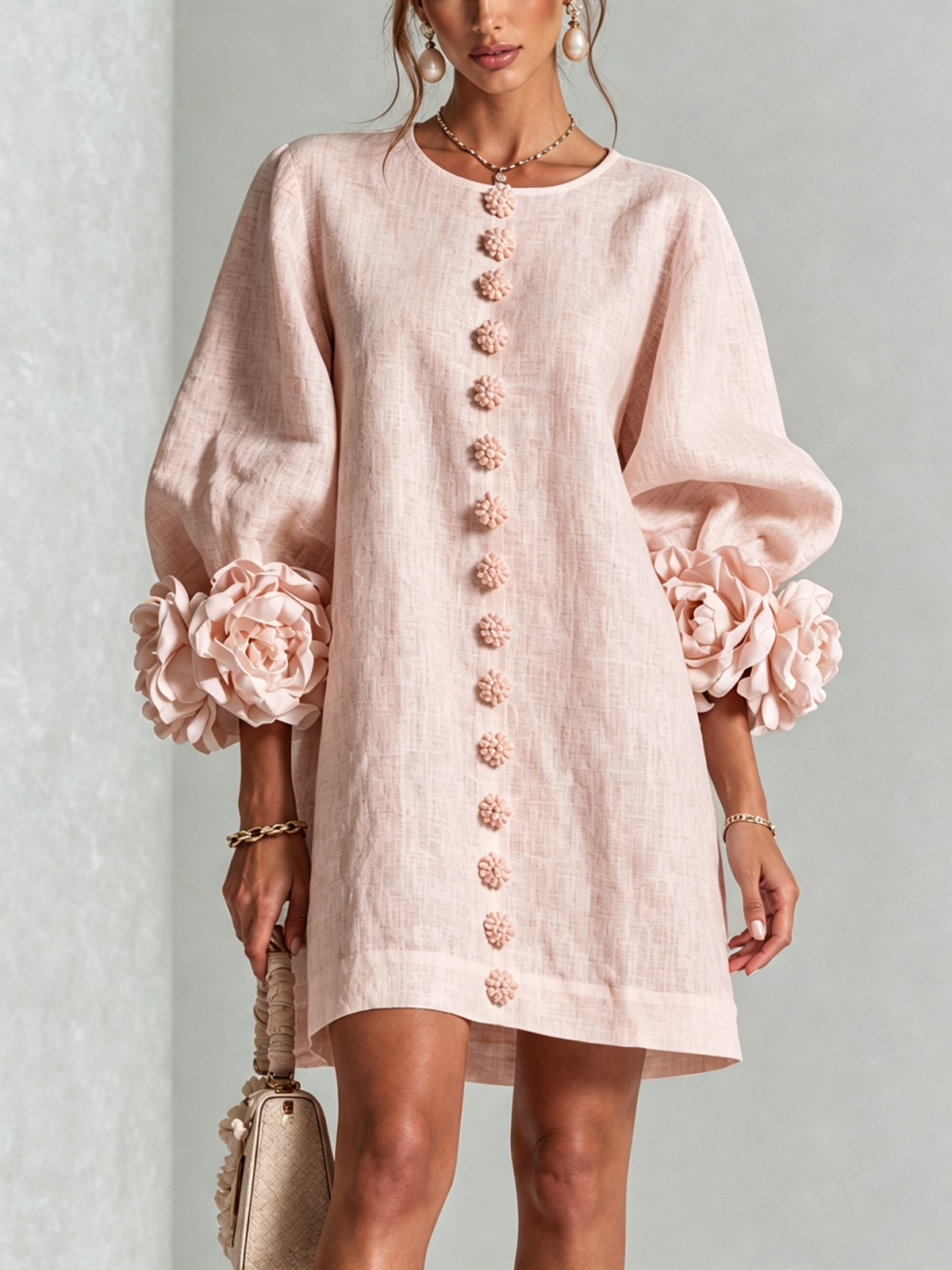 AMARA | Vestido Mini Elegante con Botones Florales