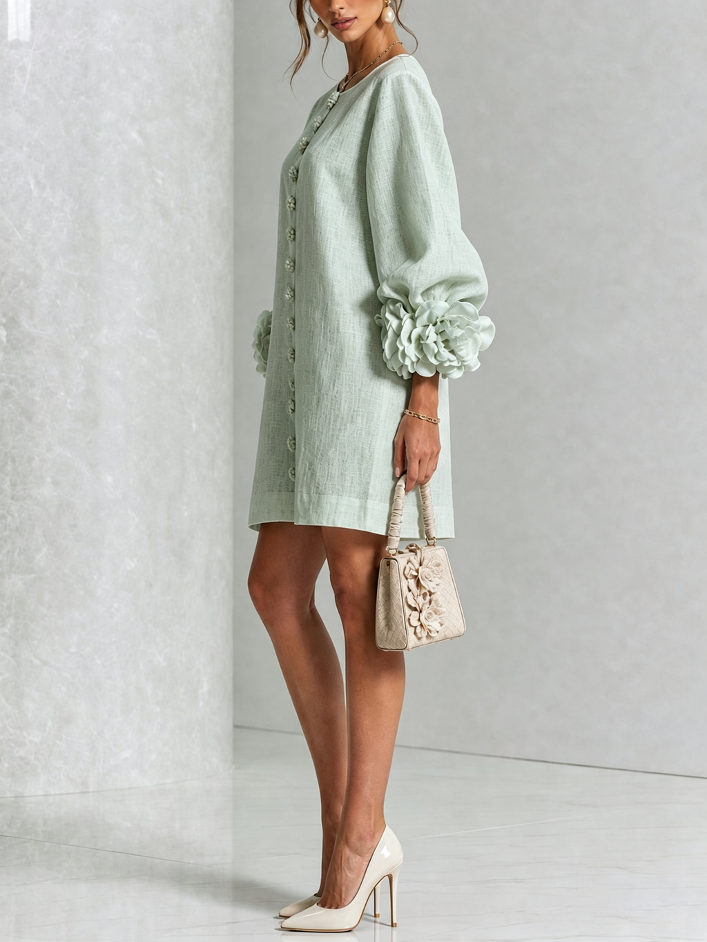 AMARA | Vestido Mini Elegante con Botones Florales