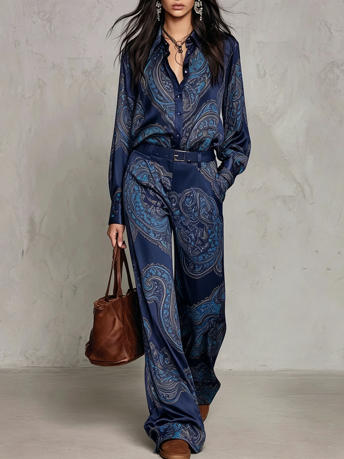 LUDOVICA | Conjunto de Camisa Paisley y Pantalón Ancho