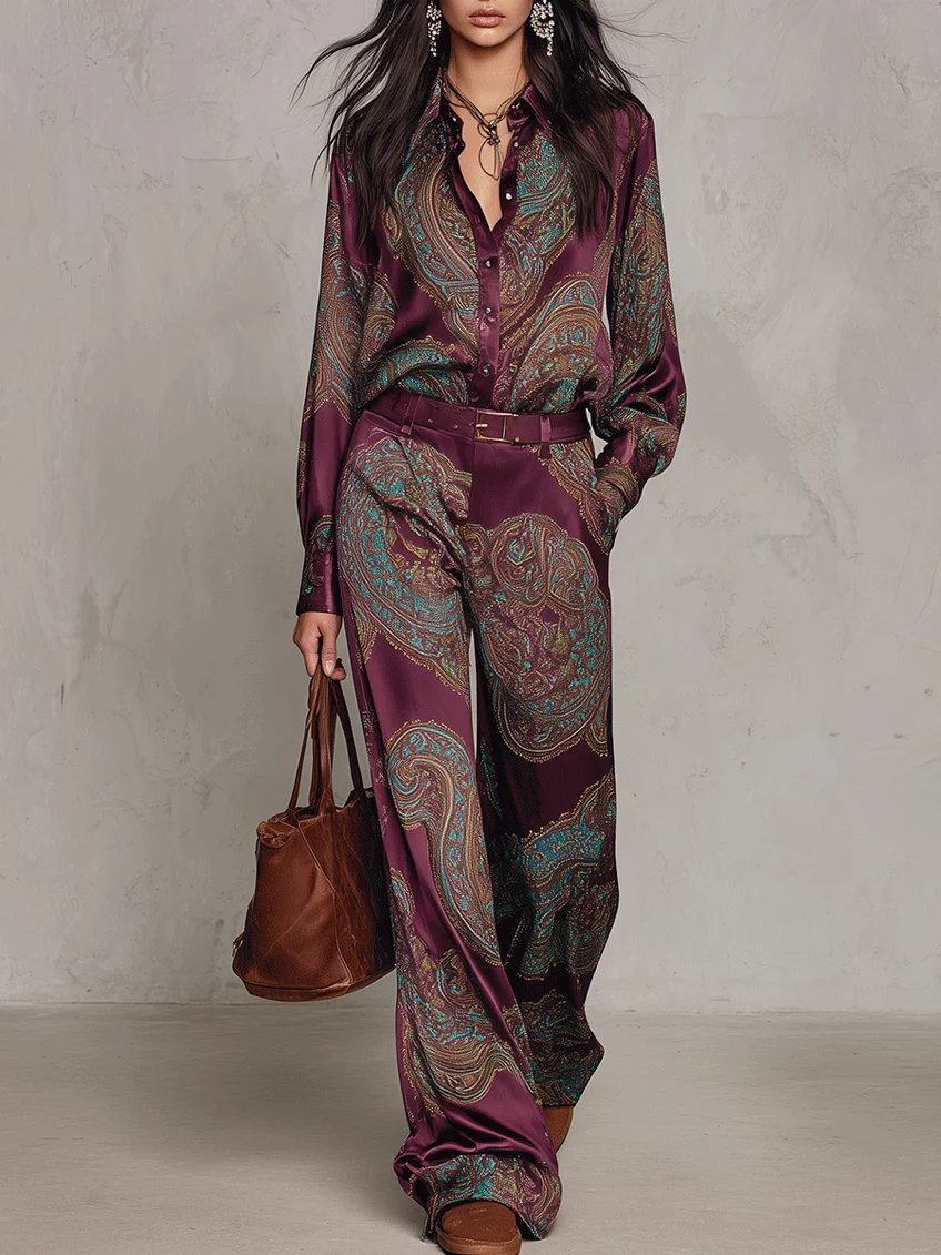 LUDOVICA | Conjunto de Camisa Paisley y Pantalón Ancho