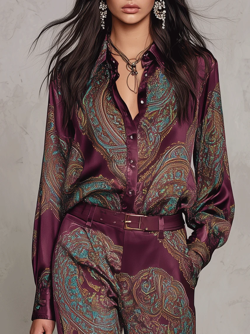 LUDOVICA | Conjunto de Camisa Paisley y Pantalón Ancho