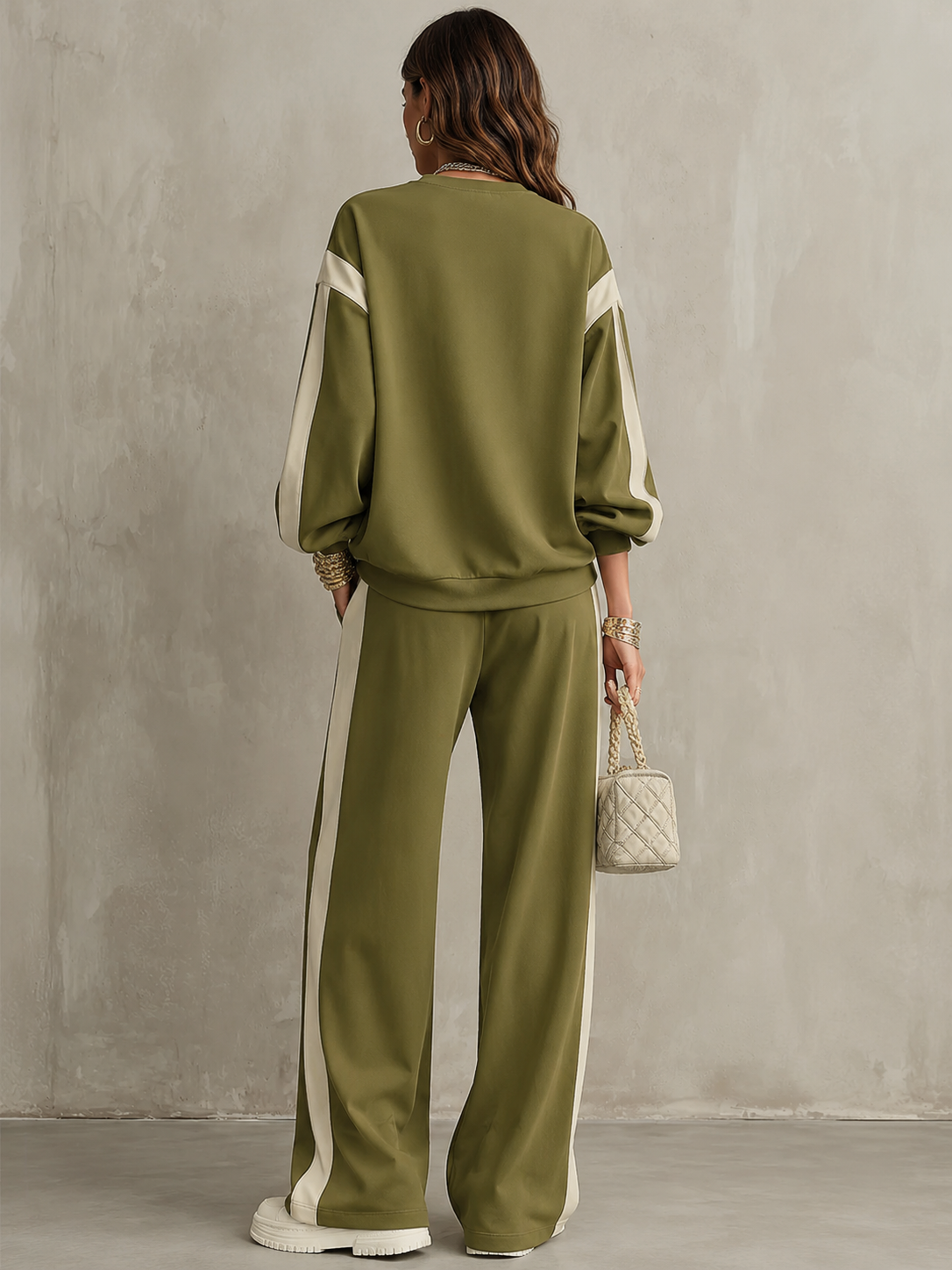SOLANGE | Conjunto de Sudadera y Pantalón Ancho Verde Oliva
