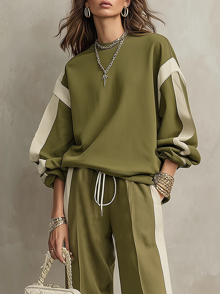 SOLANGE | Conjunto de Sudadera y Pantalón Ancho Verde Oliva