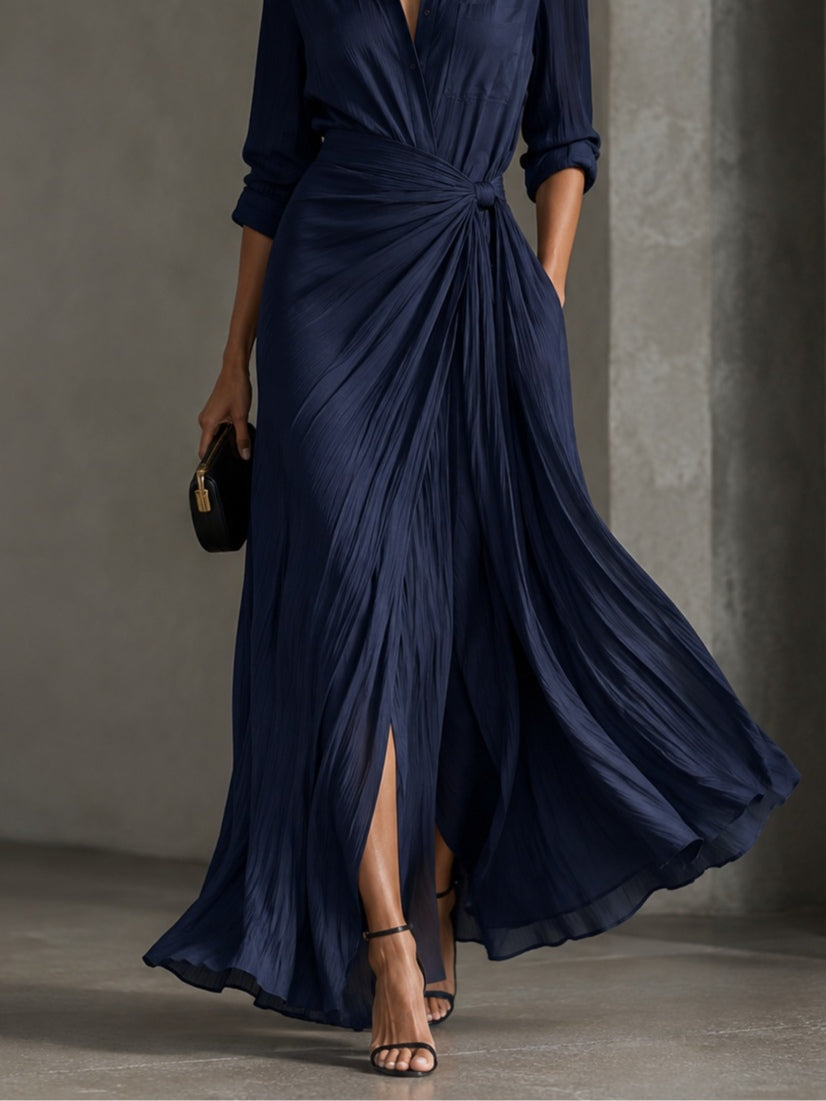 AGNÈS | Vestido Largo Azul Marino con Nudo