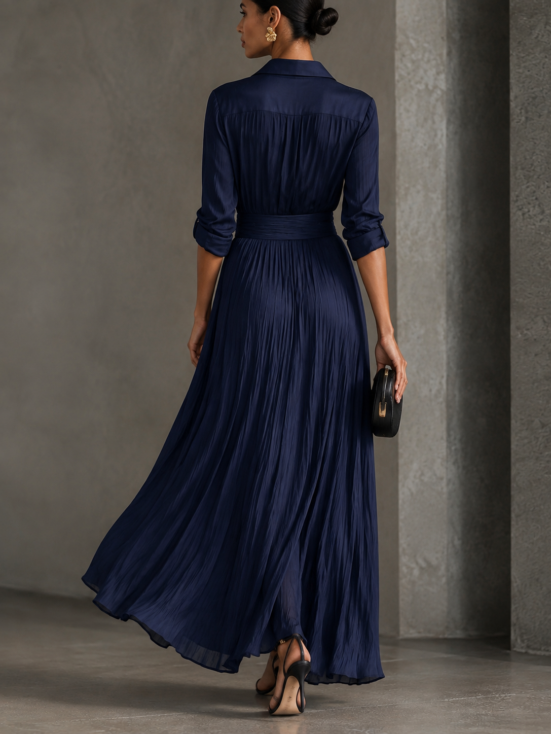 AGNÈS | Vestido Largo Azul Marino con Nudo