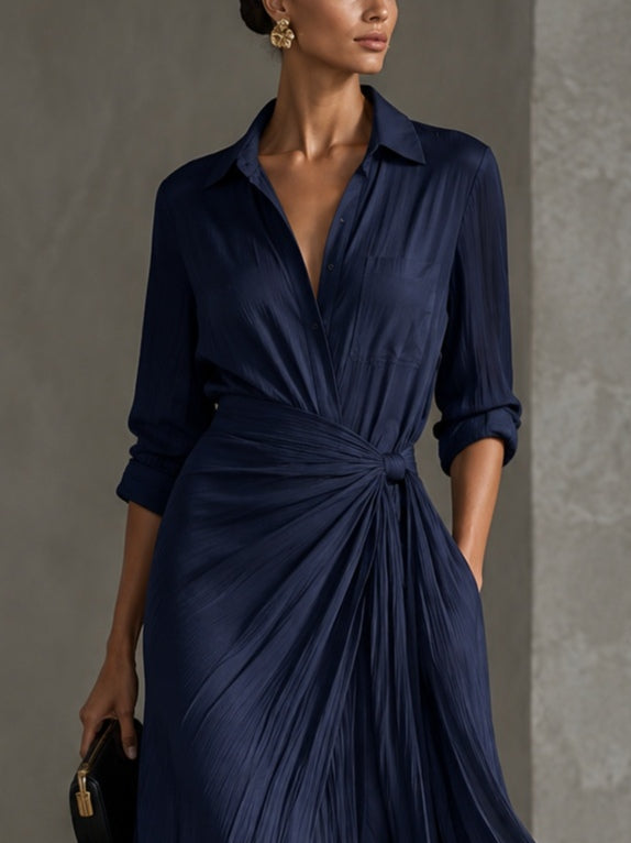 AGNÈS | Vestido Largo Azul Marino con Nudo