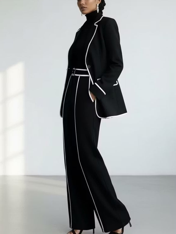 MARIETTA | Conjunto Negro de Blazer con Ribete Blanco