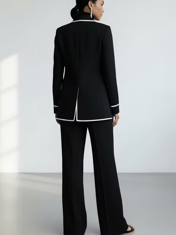 MARIETTA | Conjunto Negro de Blazer con Ribete Blanco