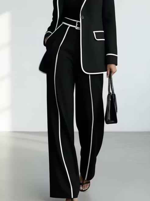 MARIETTA | Conjunto Negro de Blazer con Ribete Blanco