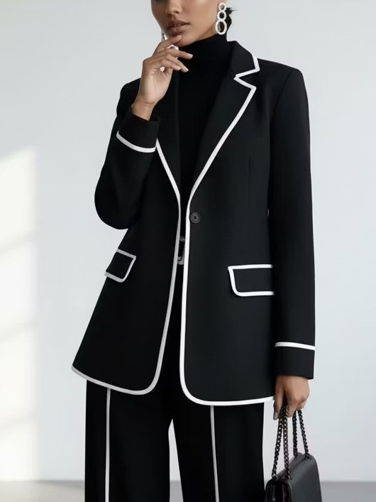 MARIETTA | Conjunto Negro de Blazer con Ribete Blanco