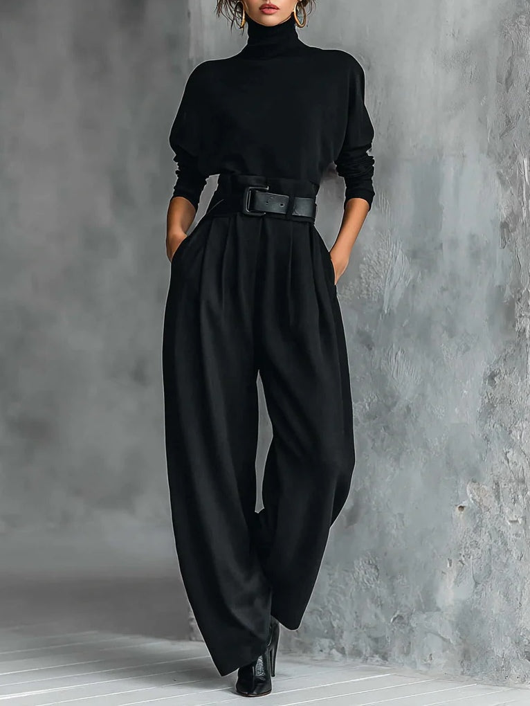 GENEVIÈVE | Conjunto Negro de Cuello Alto y Pantalón
