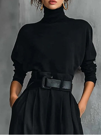 GENEVIÈVE | Conjunto Negro de Cuello Alto y Pantalón