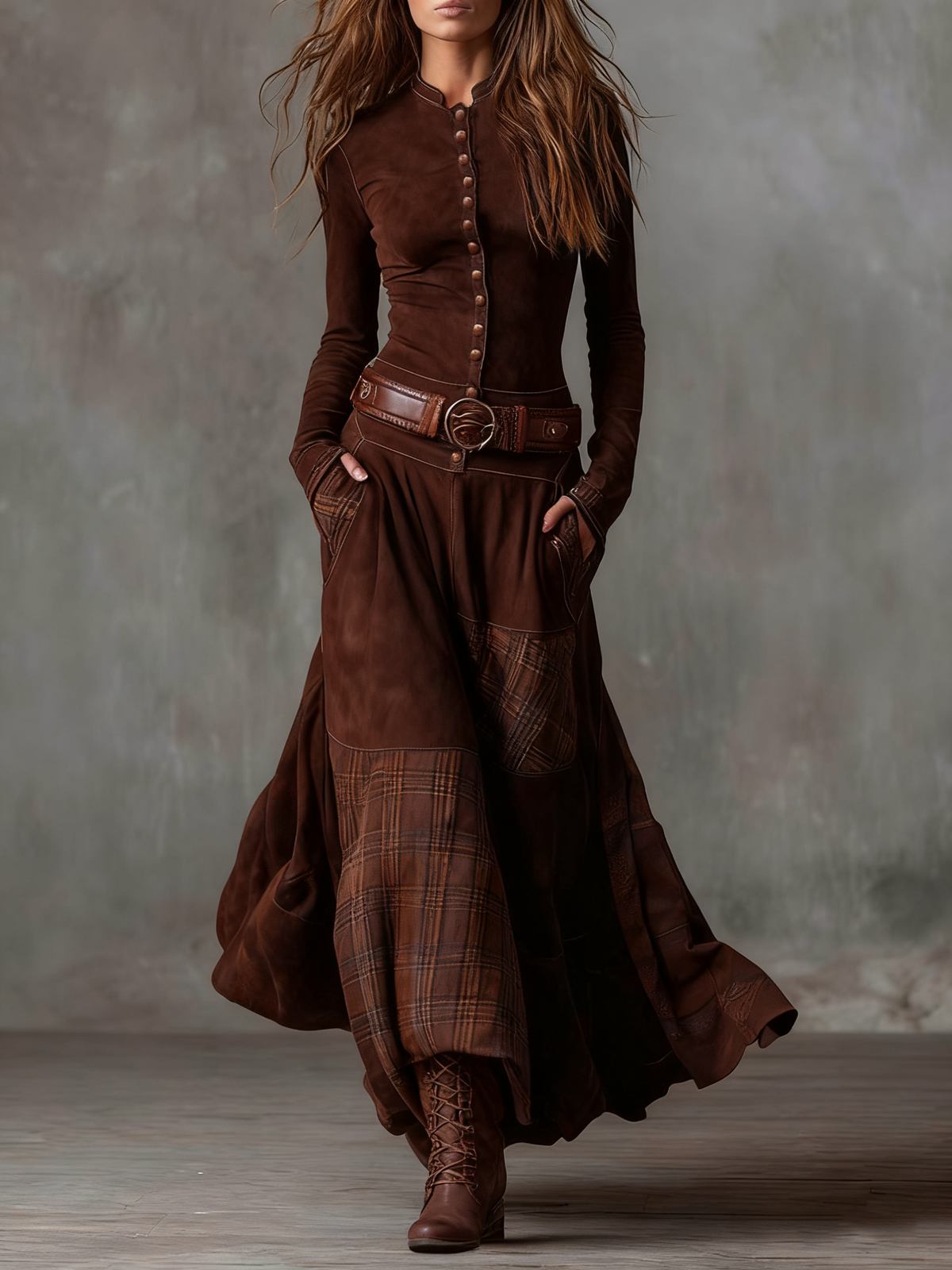 ELOISA | Vestido Maxi de Cuadros con Cinturón