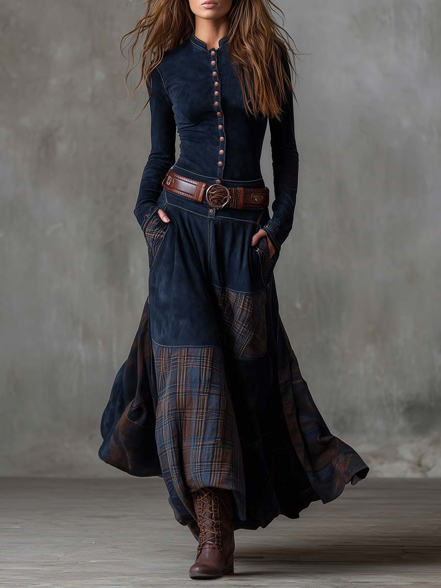 ELOISA | Vestido Maxi de Cuadros con Cinturón