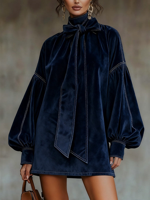 TIPHAINE | Vestido Corto de Terciopelo con Lazo