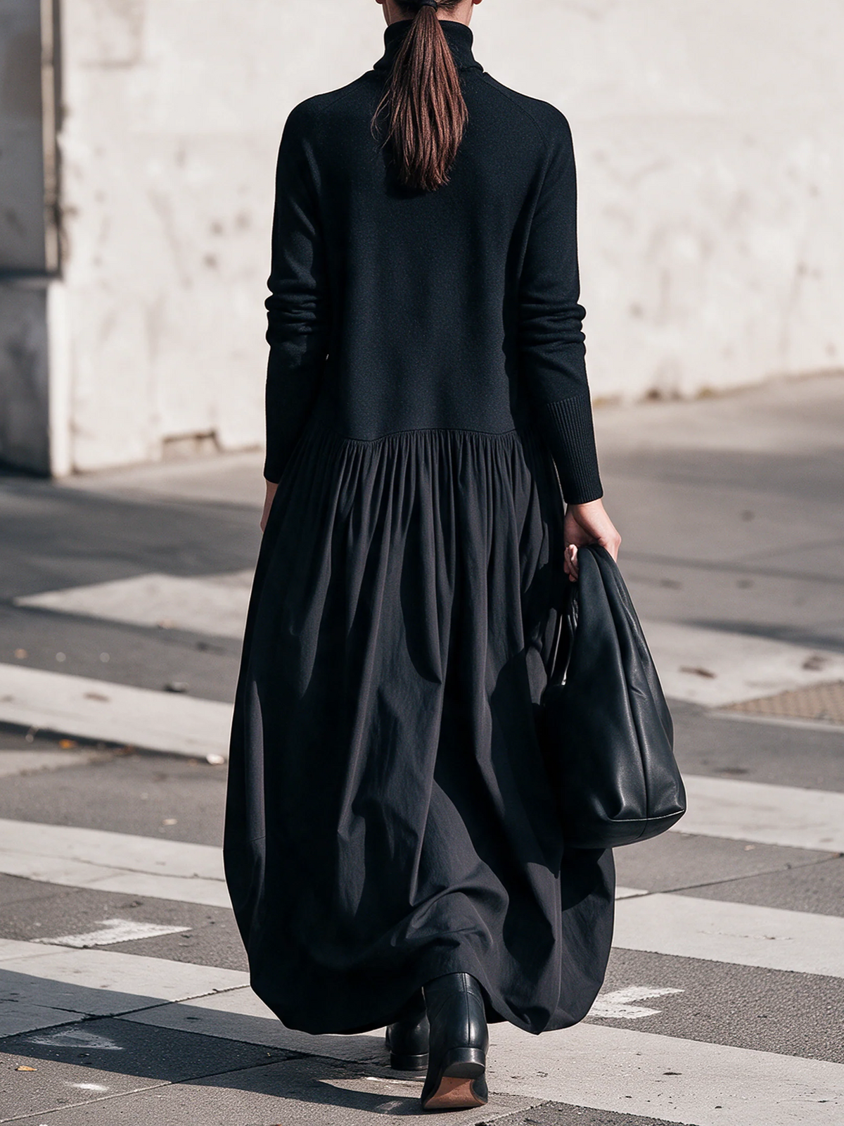 ILSE | Vestido Largo de Cuello Alto con Bolsillos