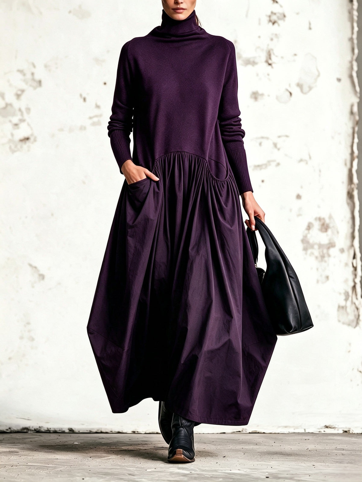 ILSE | Vestido Largo de Cuello Alto con Bolsillos
