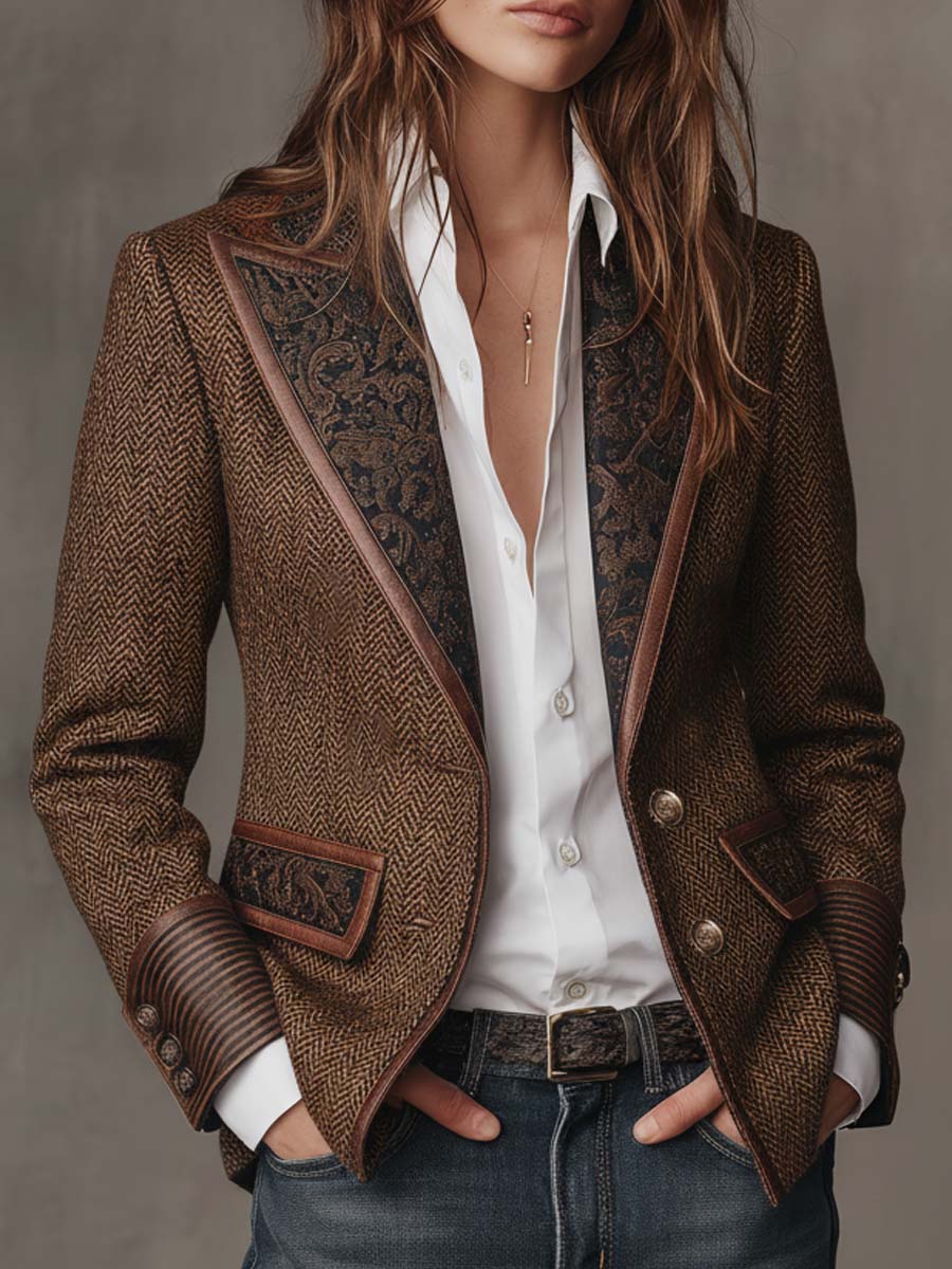 GISELA | Blazer Marrón de Paneles Chevrón