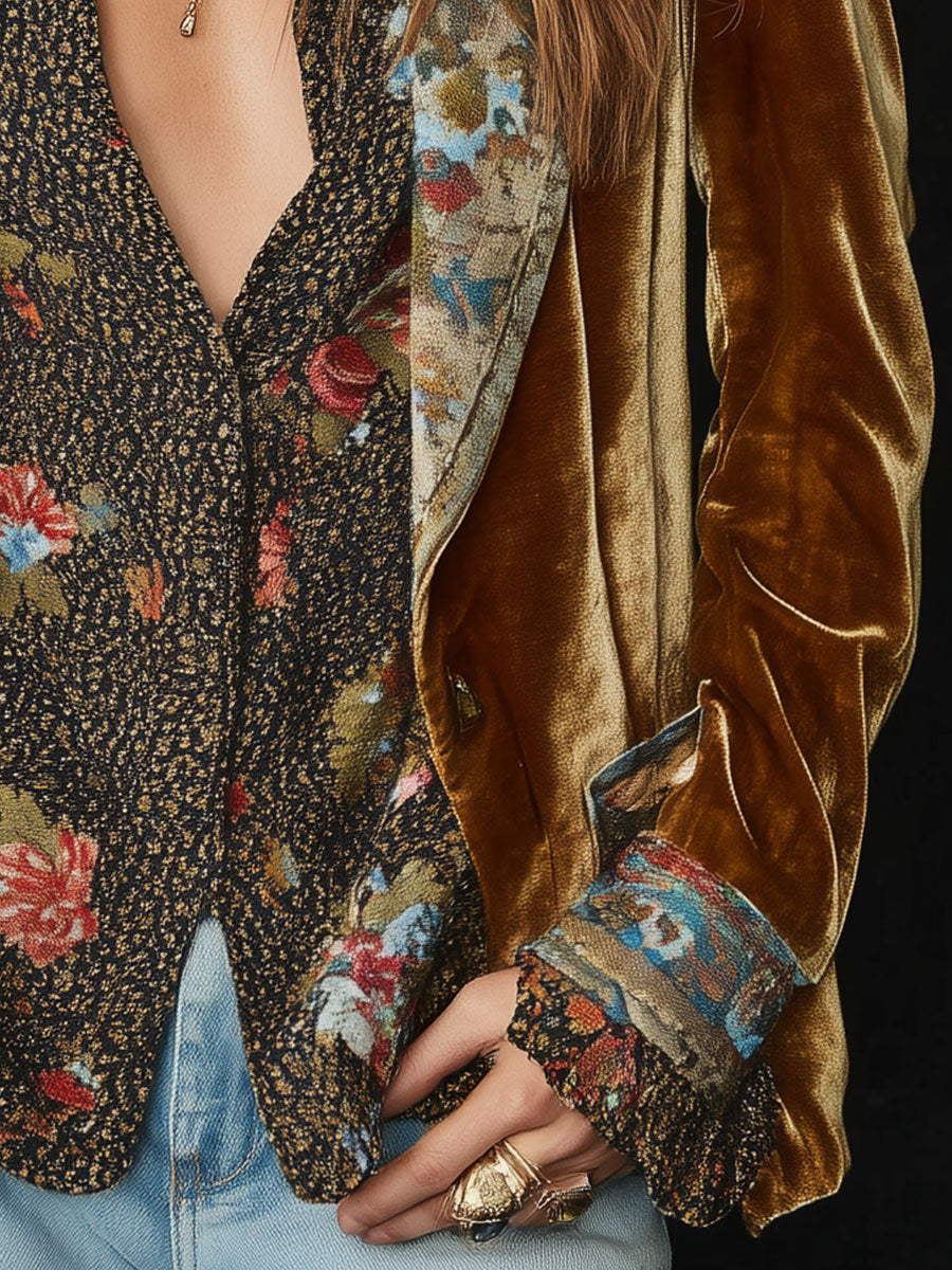 MARCELINA | Blazer Marrón Patchwork Vintage