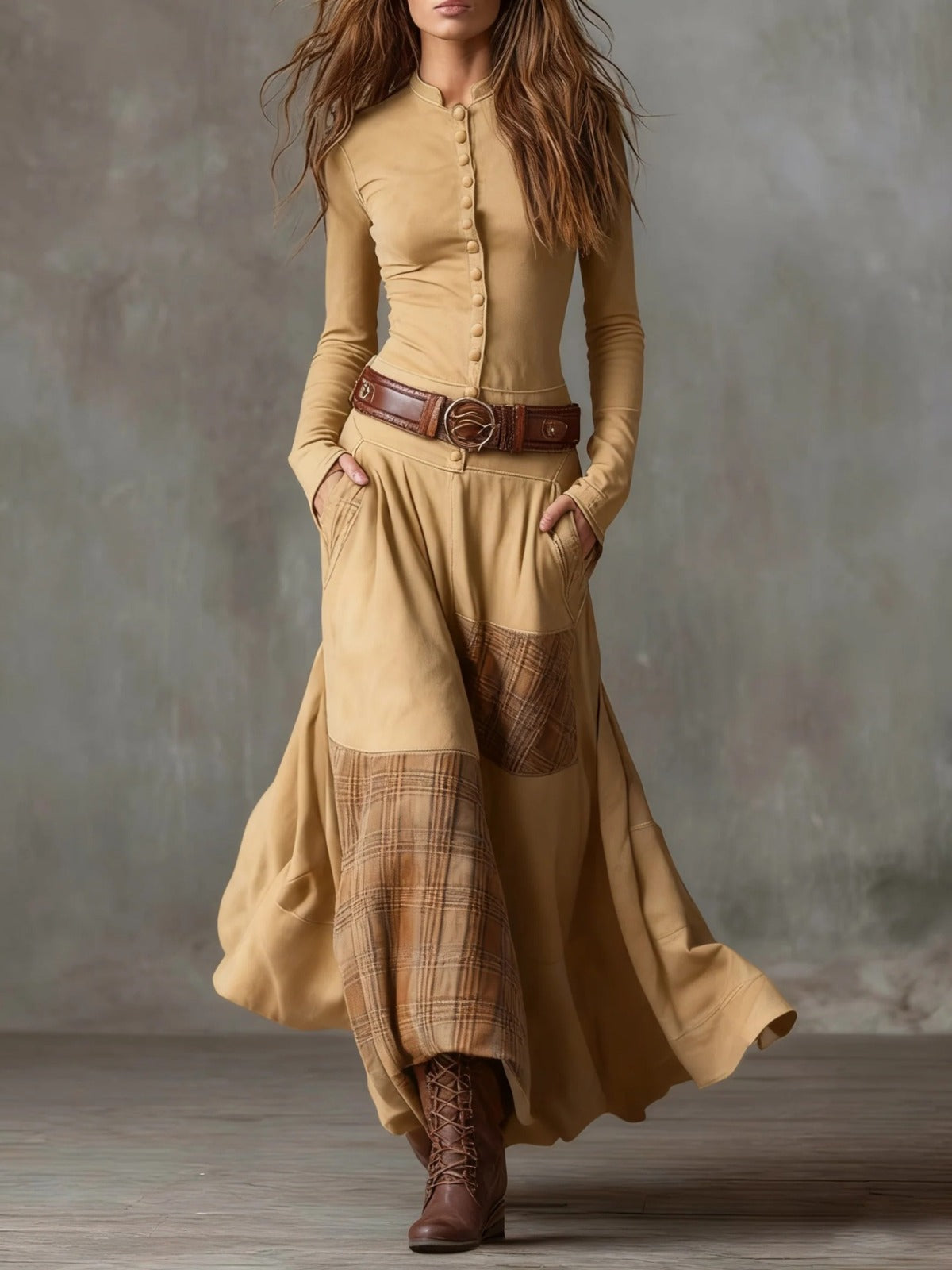 ELOISA | Vestido Maxi de Cuadros con Cinturón