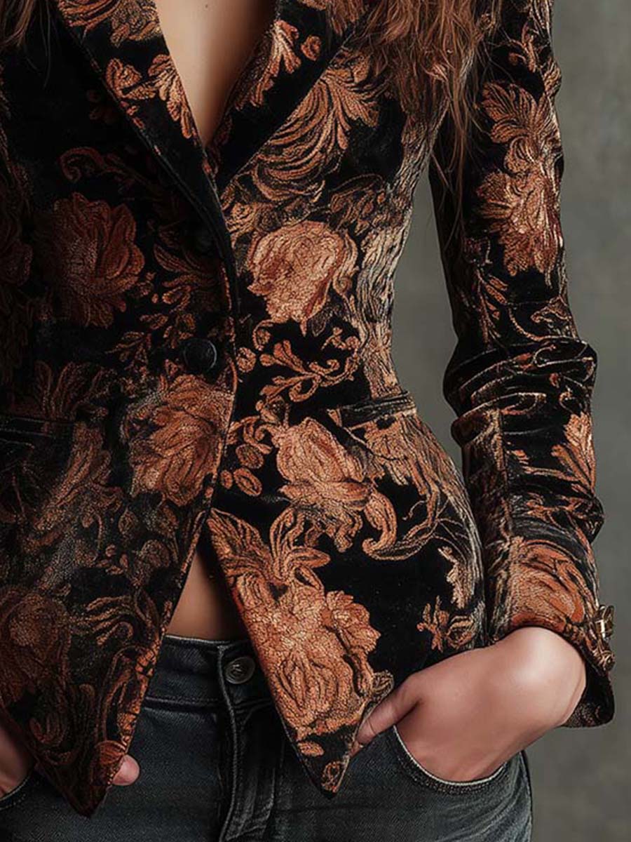 BERTILA | Blazer Negro y Bronce Floral