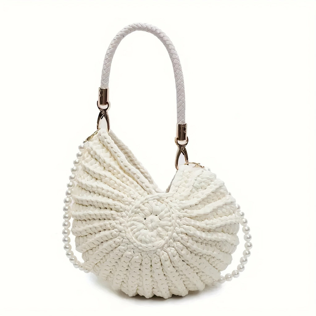 TAMARA | Bolso Tote Trenzado con Asa de Cadena - Blanco Crema