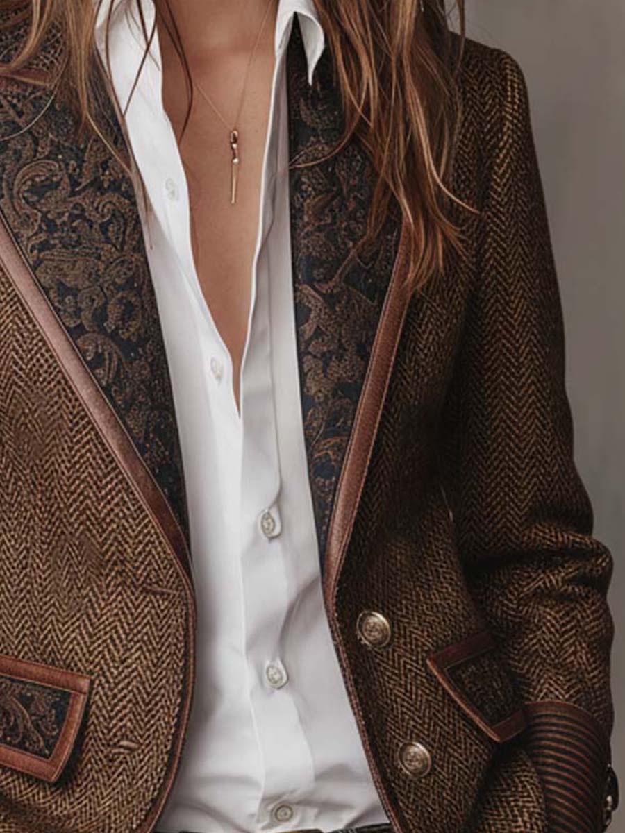 GISELA | Blazer Marrón de Paneles Chevrón