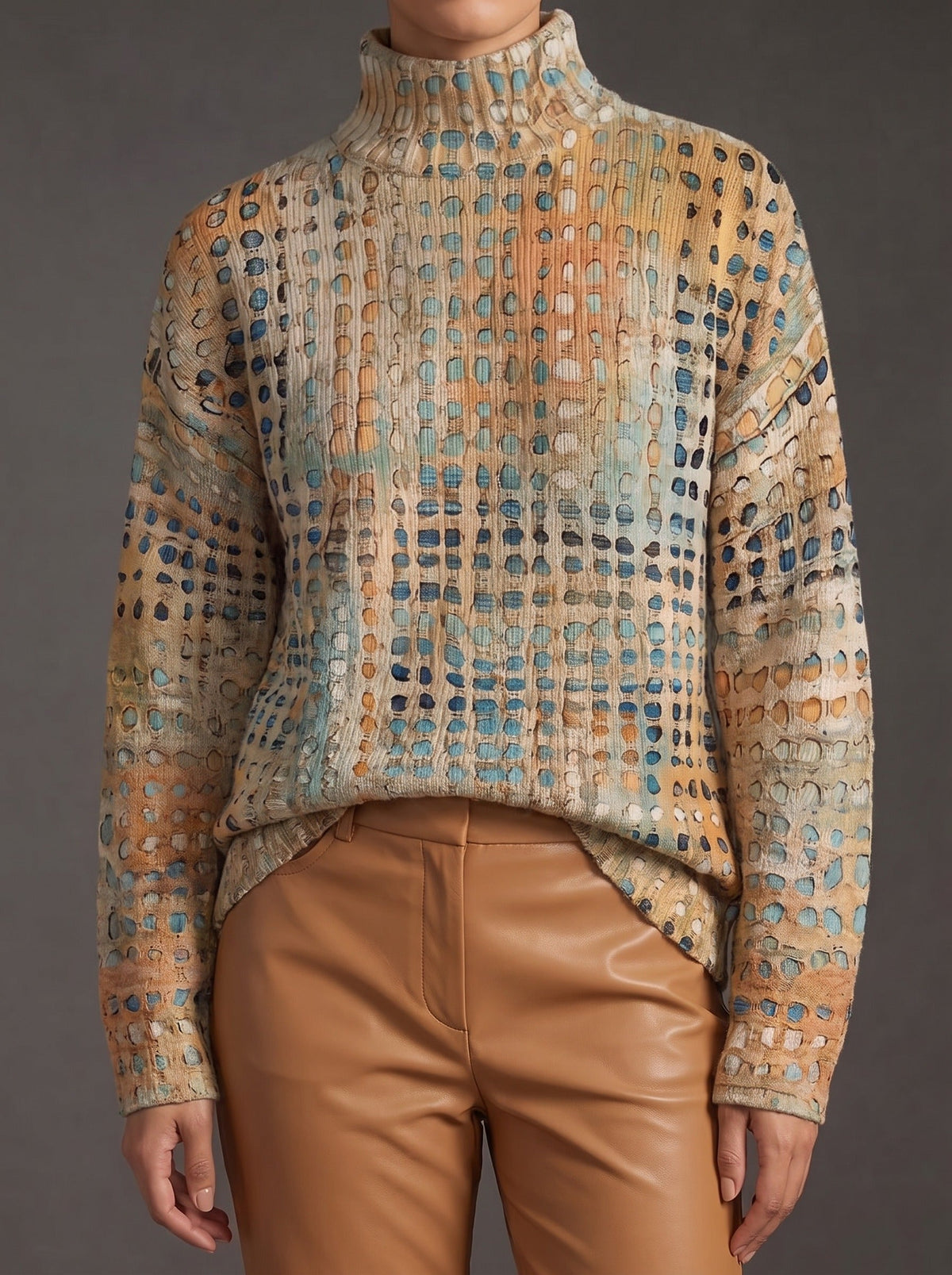 CORINNA | Jersey de Cuello Alto Cuadrícula Otoñal