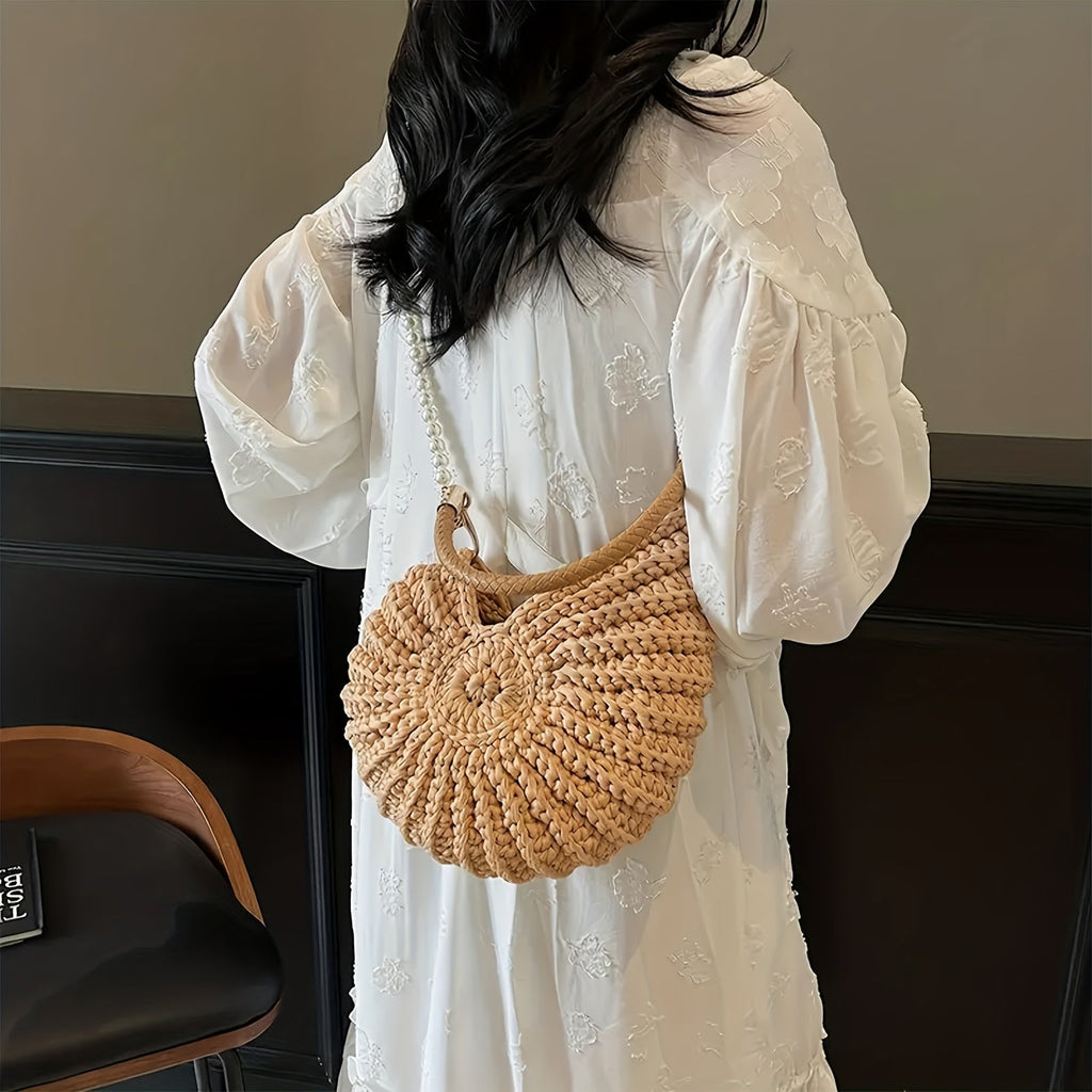 TEA | Bolso Tote Trenzado con Asa de Cadena - Camel