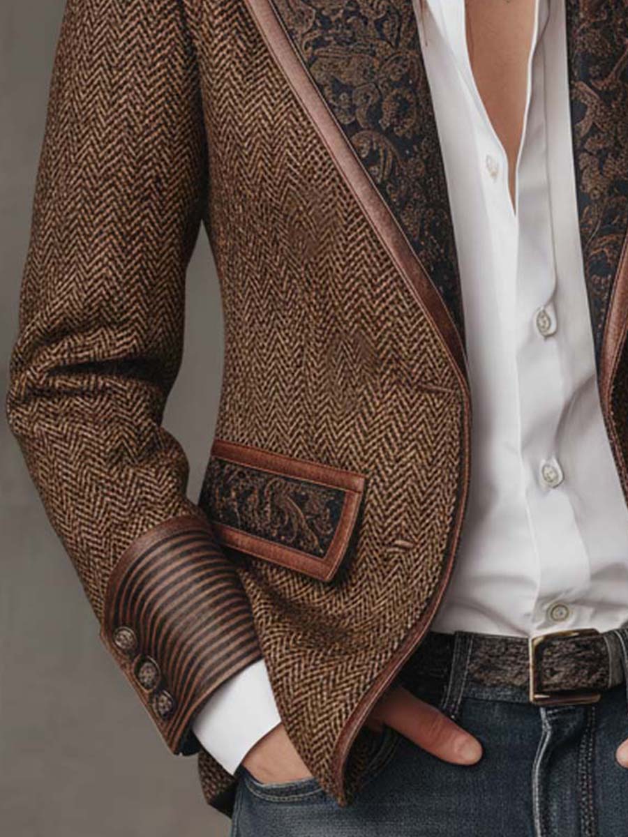 GISELA | Blazer Marrón de Paneles Chevrón
